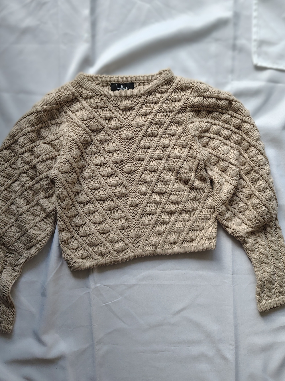 Lulu's Neutral Cropped Cable Knit Cropped Crew Sweater Size M